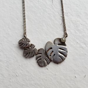 Sterling silver banana leaf necklace with gemstone